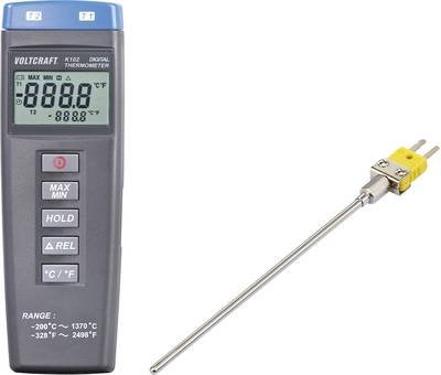 VOLTCRAFT K102 + TP200 Temperatur-Messgerät kalibriert (SCS akkreditiertes Labor) -200 - +1370 °C Fühler-Typ K