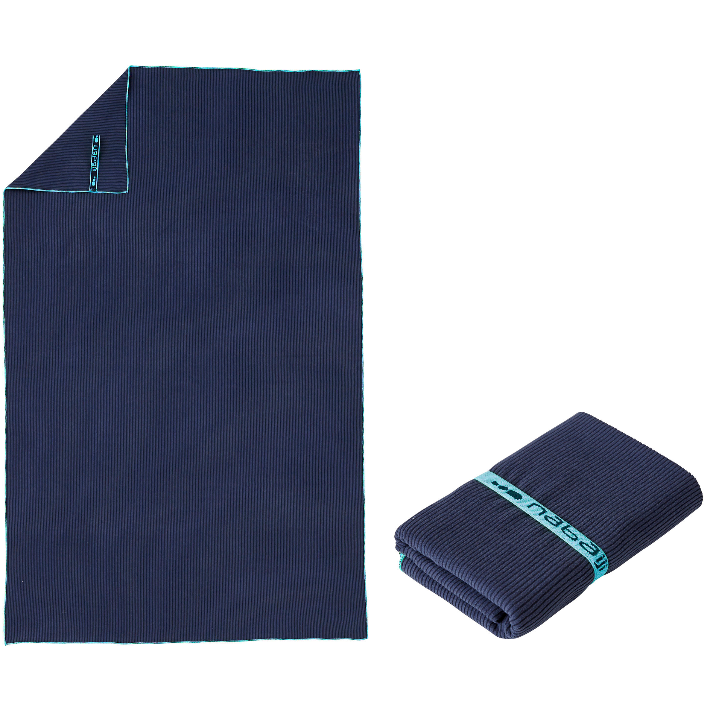 DECATHLON Toalla Baño Microfibra Rayas Azul Oscuro Tamaño L 80 x 130 cm