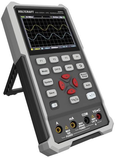 VOLTCRAFT DSO-2202H + AFG Hand-Oszilloskop kalibriert (ISO) 200 MHz 2-Kanal 1 GSa/s 8 kpts 8 Bit Handgerät 1 St.