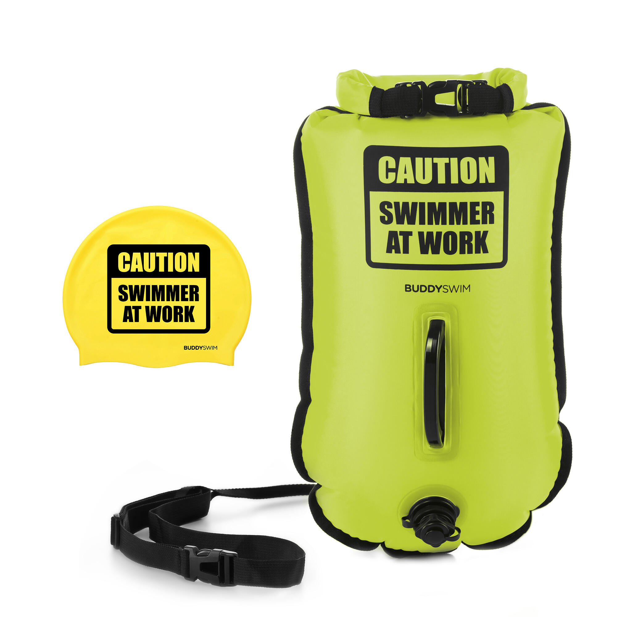 BUDDYSWIM Boya Natación Buddyswim de 20 litros Aguas Abiertas y Gorro de Natación amarillo