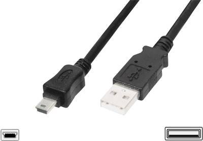 Digitus USB-Kabel USB 2.0 USB-A Stecker, USB-Mini-B Stecker 1.00 m Schwarz Rund, doppelt geschirmt AK-300130-010-S