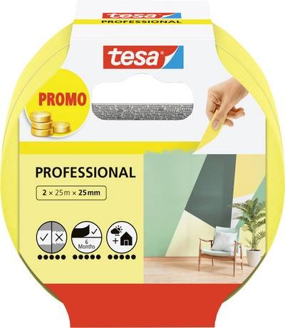tesa Professional 56212-00000-02 Malerabdeckband Gelb (L x B) 50 m x 25 mm 2 St.