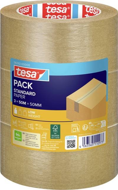 tesa STANDARD ecoLogo® 58292 Packband Braun (L x B) 50 m x 50 mm 3 St.