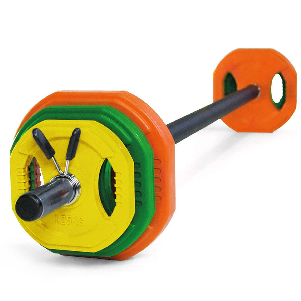 JOWY Set BodyPump 17,5 kg con Barra y Discos de Colores