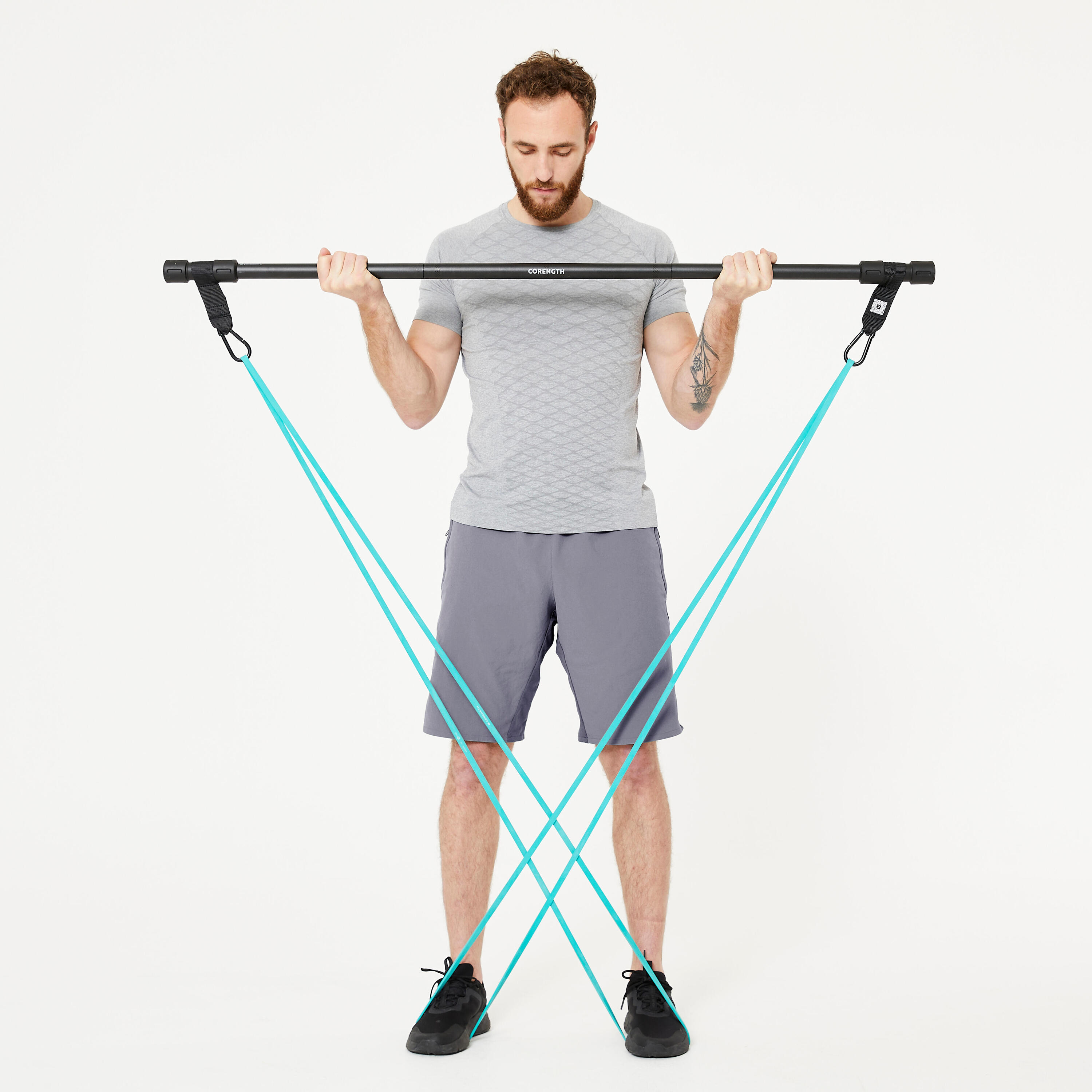 CORENGTH Barra Entrenamiento Musculación 2 Bandas Elásticas 15 kg