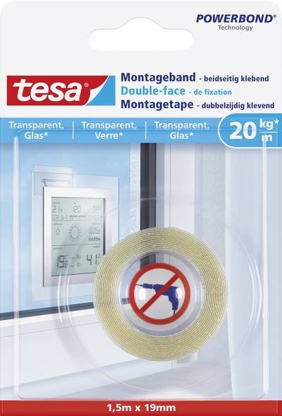 tesa GLASS 77740-00000-00 Montageband tesa® Powerbond Transparent (L x B) 1.5 m x 19 mm 1 St.
