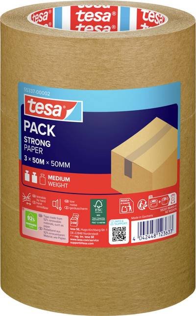 tesa PAPER 55337-00002-01 Packband tesapack® ecoLogo® Braun (L x B) 50 m x 50 mm 3 St.
