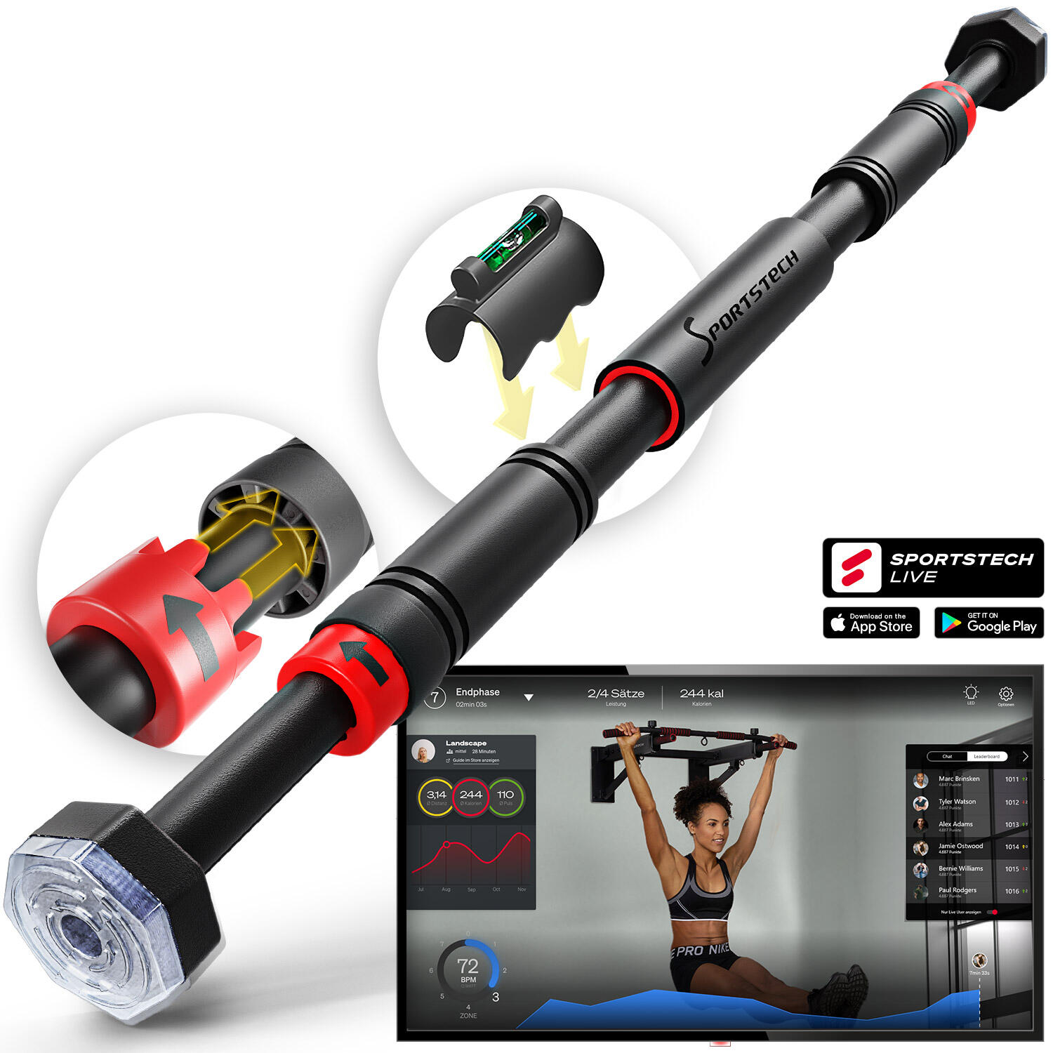 SPORTSTECH Barra de dominadas Sportstech KS260 con agarres antideslizantes y Gear-Lock
