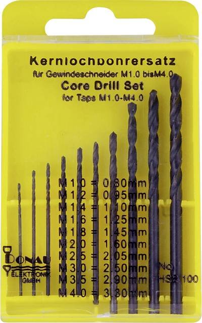 Donau Elektronik HSS100 HSS Kernlochbohrer-Set 10teilig 0.8 mm, 0.95 mm, 1.1 mm, 1.2 mm, 1.45 mm, 2.05 mm, 2.5 mm, 3.3 m
