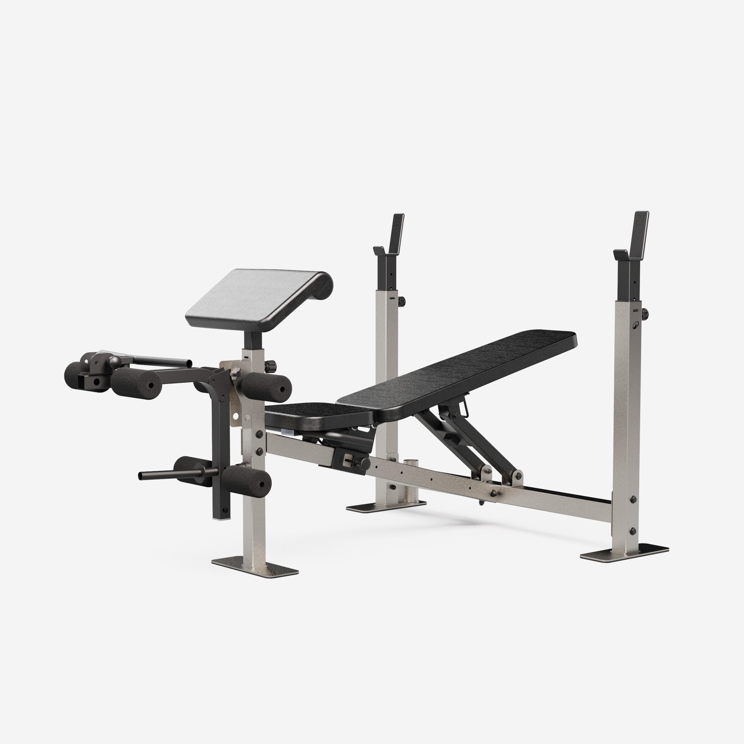 CORENGTH Banco Musculación Soportes Barra + Estación Curl Bíceps/Piernas