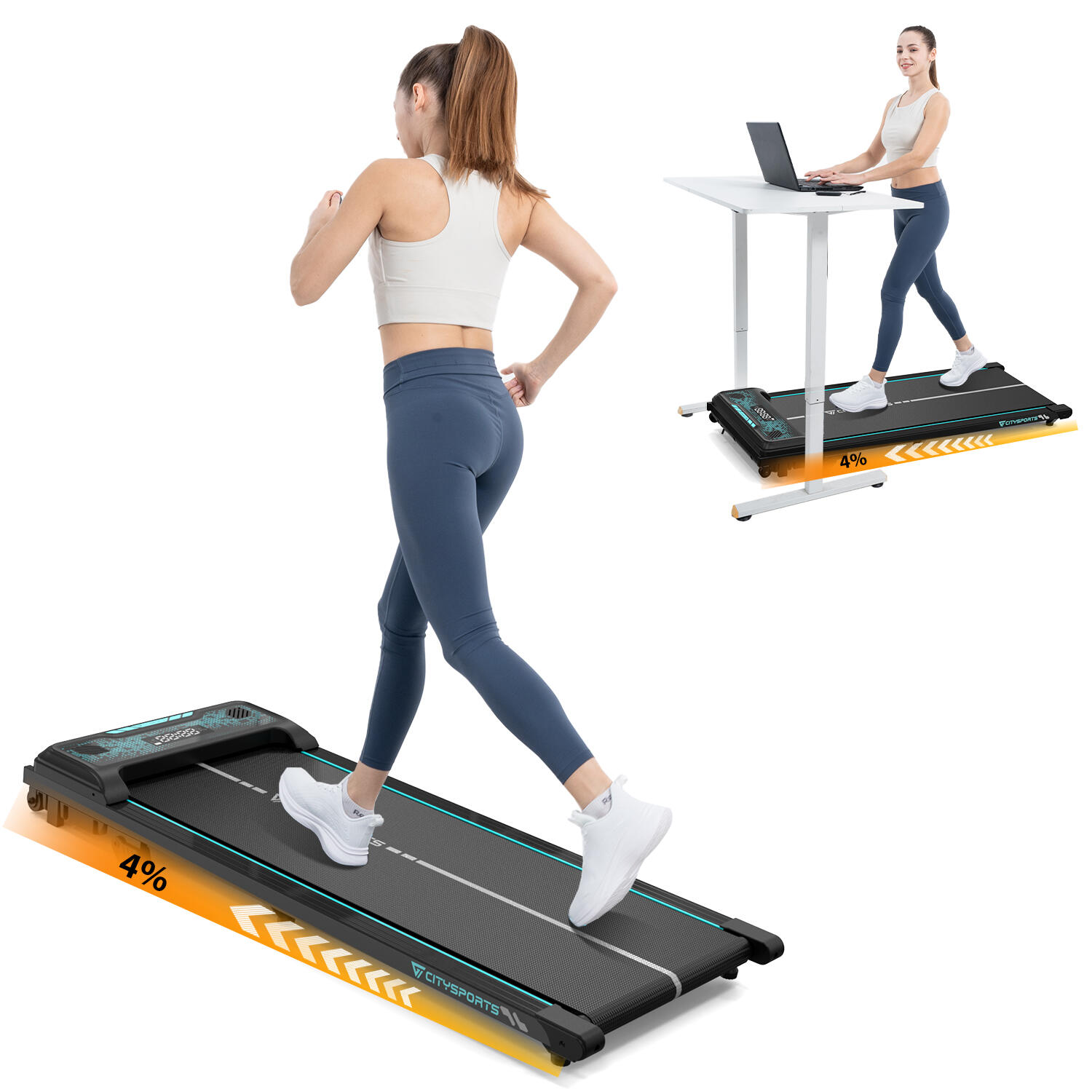 CITYSPORTS Cinta de correr Inclinable hasta un 4%.WP6,440W,6.0km/h,Mando a Distancia