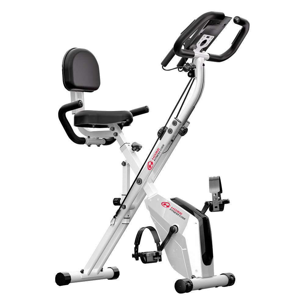 HOMEFITNESSCODE Bicicleta estática magnética plegable con bandas y pantalla LCD