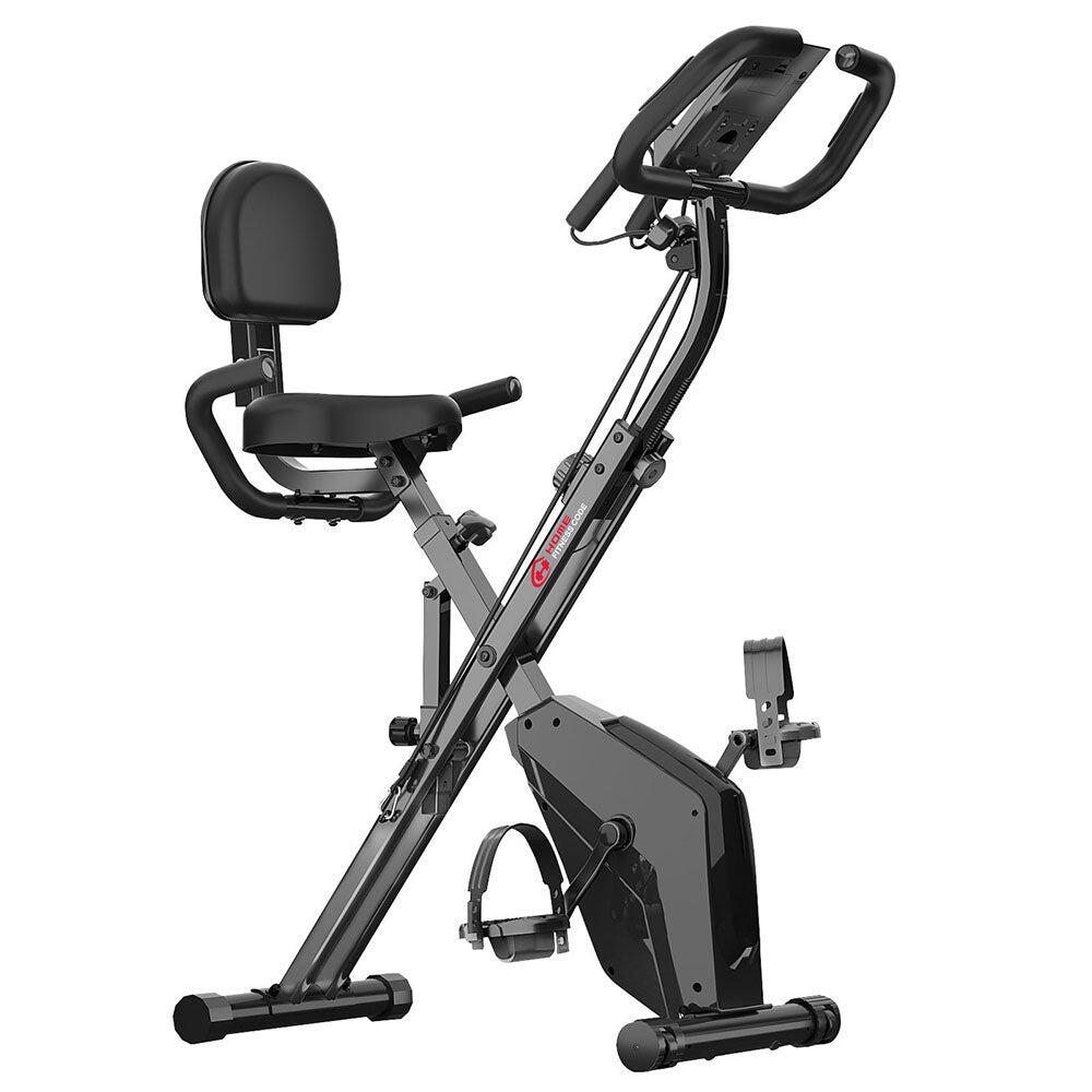 HOMEFITNESSCODE Bicicleta magnética plegable con bandas y pantalla LCD