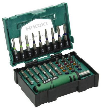 HiKOKI 40030023 Bit-Set T-Profil, Schlitz, Kreuzschlitz Phillips, Kreuzschlitz Pozidriv, Sechskant inkl. Bithalter