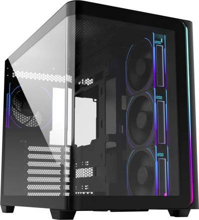 FSP Fortron POC0000247 Midi-Tower PC-Gehäuse Schwarz 4 vorinstallierte Lüfter, Seitenfenster