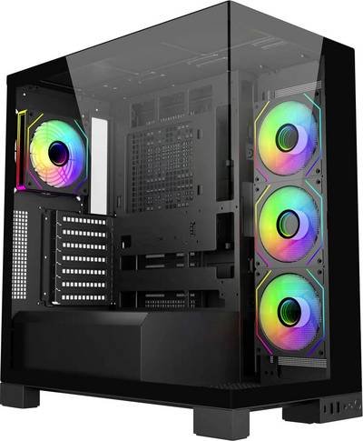 FSP Fortron POC0000274 Midi-Tower PC-Gehäuse Schwarz 4 vorinstallierte Lüfter, Seitenfenster