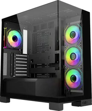 FSP Fortron POC0000274 Midi-Tower PC-Gehäuse Schwarz 4 vorinstallierte Lüfter, Seitenfenster
