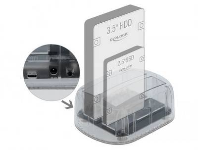 Delock 64090 USB-C®, SATA 6 Gb/s, DC-Buchse 3.5 mm Festplatten-Dockingstation mit USB Hub