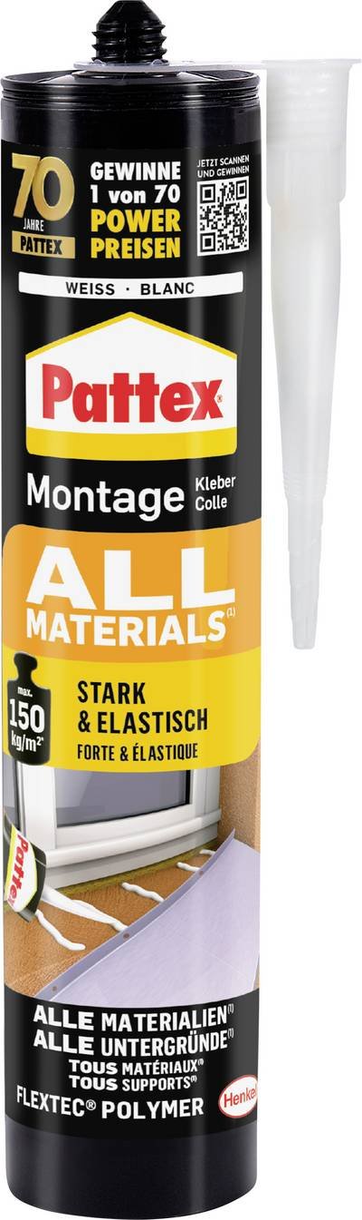 Pattex Montagekleber All Materials, Kartusche, weiß, 450g