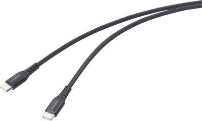 Renkforce USB-Kabel USB 2.0 USB-C® Stecker, USB-C® Stecker 1.00 m Schwarz hochflexibel, Extrem robuste Geflechtschirmung