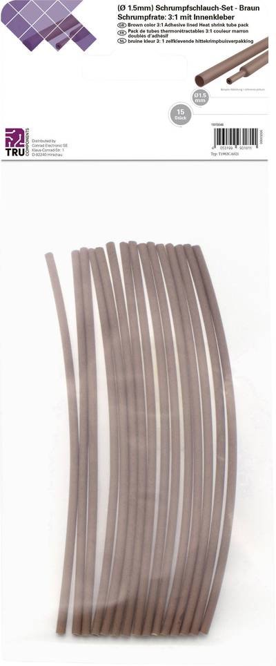 TRU COMPONENTS T1902CA021 Schrumpfschlauchsortiment Braun 1.50 mm 0.50 mm Schrumpfrate:3:1 15 St.
