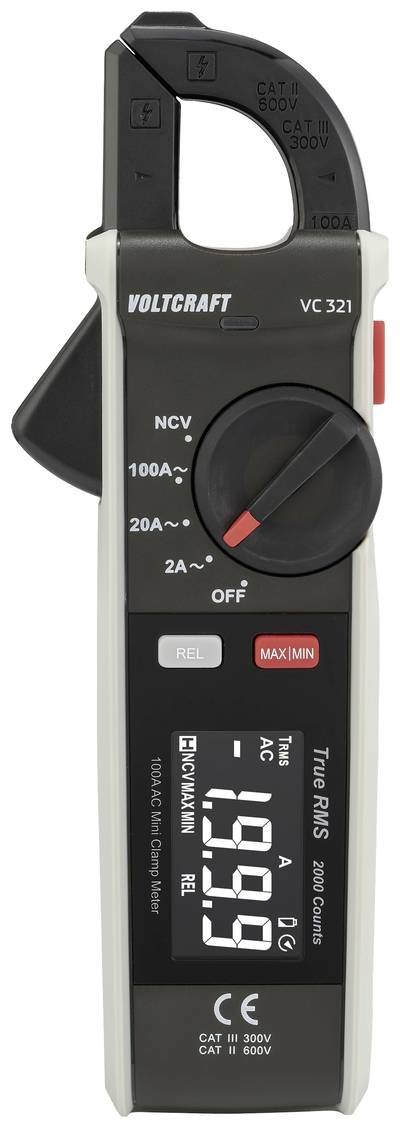 VOLTCRAFT VC-321 Stromzange kalibriert (DAkkS-akkreditiertes Labor) CAT II 600 V, CAT III 300 V Anzeige (Counts): 2000