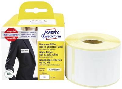Avery-Zweckform Etiketten Rolle Kompatibel ersetzt DYMO 11356, S0722560 41 x 89 mm Folie Weiß 200 St. Wiederablösbar Nam