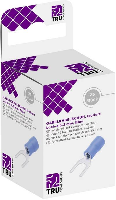 TRU COMPONENTS T1904C065 Gabelkabelschuh 1.50 mm² 2.50 mm² Loch-Ø=5.30 mm Teilisoliert Blau 25 St.