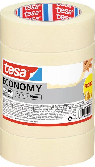 tesa Economy 55349-00000-00 Malerabdeckband Weiß (L x B) 50 m x 30 mm 5 St.