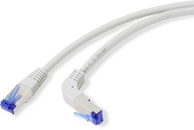 Renkforce RF-4892528 RJ45 Netzwerkkabel, Patchkabel CAT 6a S/FTP 0.50 m Grau 90° nach unten gewinkelt 1 St.