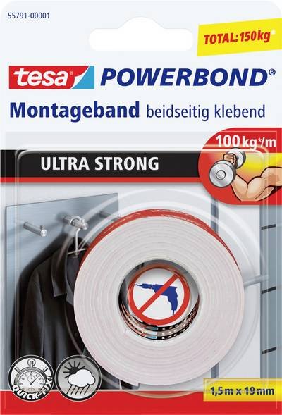 tesa ULTRA STRONG 55791-00001-00 Montageband tesa® Powerbond Weiß (L x B) 1.5 m x 19 mm 1 St.
