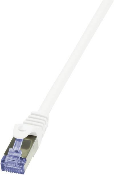 LogiLink CQ4111S RJ45 Netzwerkkabel, Patchkabel CAT 6a S/FTP 20.00 m Weiß vergoldete Steckkontakte, Flammwidrig, mit Ras