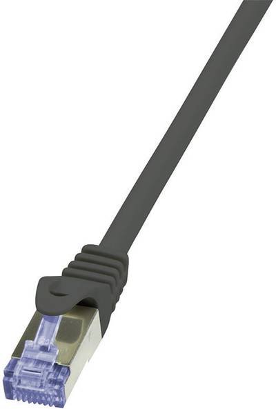 LogiLink CQ3013S RJ45 Netzwerkkabel, Patchkabel CAT 6a S/FTP 0.25 m Schwarz Flammwidrig, mit Rastnasenschutz 1 St.