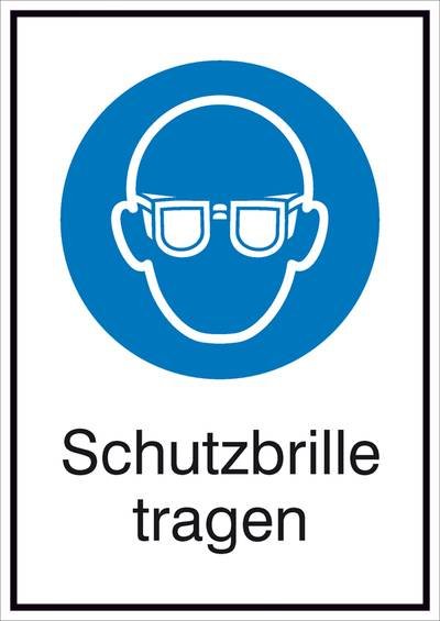 Gebotsschild Schutzbrille benutzen, Hygiene und Abstand Aluminium (B x H) 131 mm x 185 mm ISO 7010 1 St.