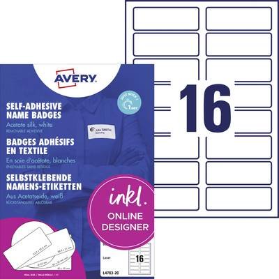 Avery-Zweckform L4783-20 Namens-Etiketten 88.9 x 31 mm Acetatseide Weiß 320 St. Wiederablösbar Laserdrucker, Farblaserdr