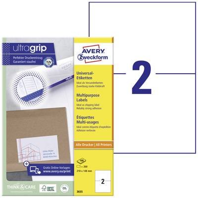 Avery-Zweckform 3655 Universal-Etiketten 210 x 148 mm Papier Weiß 200 St. Permanent haftend Tintenstrahldrucker, Laserdr
