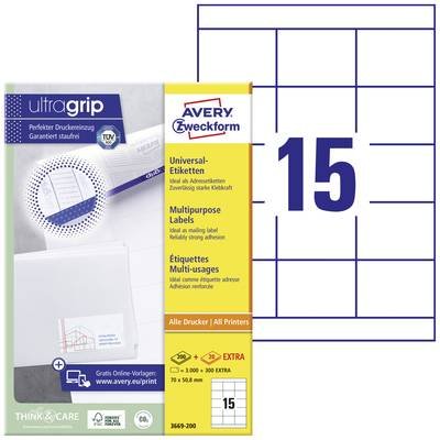 Avery-Zweckform 3669-200 Universal-Etiketten 70 x 50.8 mm Papier Weiß 3300 St. Permanent haftend Laserdrucker, Farblaser