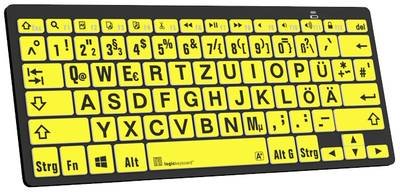 Logickeyboard XL-Print Bluetooth® Tastatur Deutsch, QWERTZ Gelb/Schwarz Multimediatasten, USB-Hub, Geräuscharme Tasten