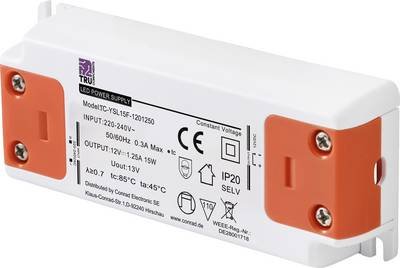 TRU COMPONENTS TC-YSL15F-1201250 LED-Trafo Konstantspannung 15 W 1.25 A 12 V/DC Möbelzulassung, Überspannung, Montage au