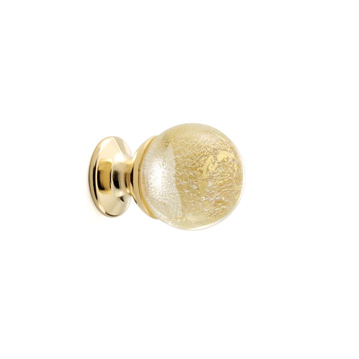 Bouton de meuble Hewan finition Or et Bille ronde en verre avec feuilles d'or - La Quincaillerie