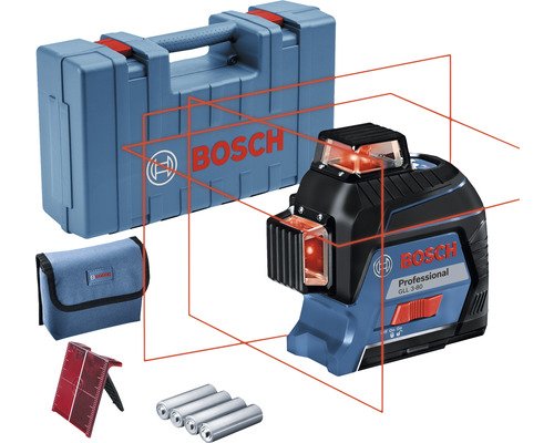 Bosch Professional Linienlaser GLL 3-80 inklusive 4 x Batterie (AA) und Laserzieltafel im Handwerkerkoffer