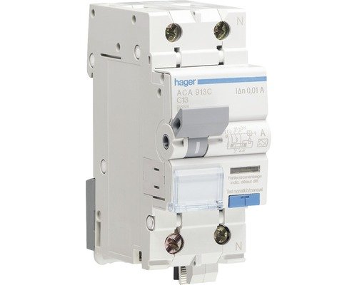 Fehlerstrom-Leitungsschutzschalter Hager 1P+N 6 kA C-16A 30mA A Typ