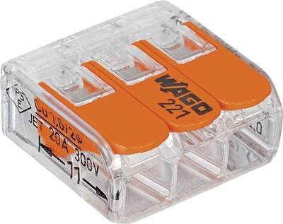 WAGO 221-413-50 221 Verbindungsklemme flexibel: 0.14-4 mm² starr: 0.2-4 mm² Polzahl: 3 50 St. Transparent, Orange Box