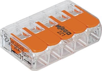 WAGO 221-415-25 221 Verbindungsklemme flexibel: 0.14-4 mm² starr: 0.2-4 mm² Polzahl: 5 25 St. Transparent, Orange