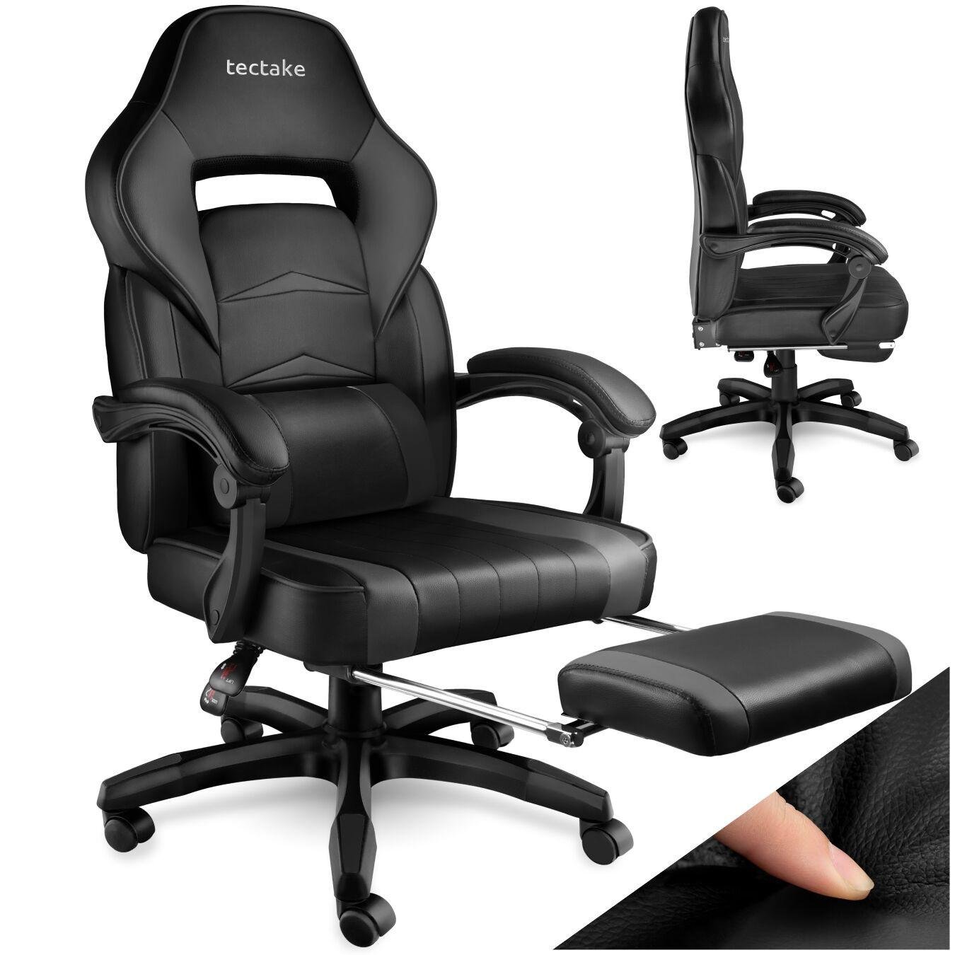 Racing Bürostuhl Comodo ergonomische Form, mit Fußstütze und verstellbarer Rückenlehne drehbar und höhenverstellbar