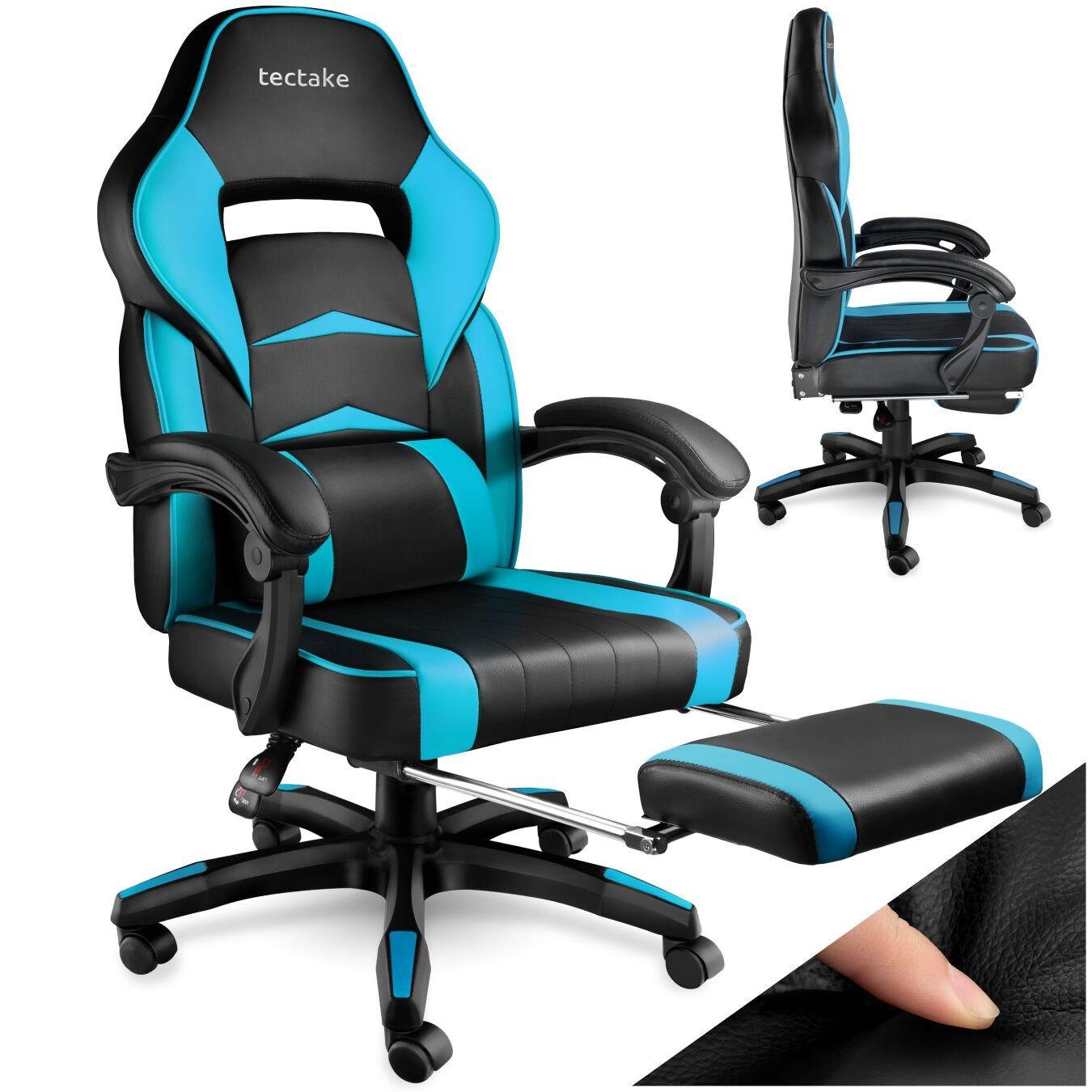 Racing Bürostuhl Comodo ergonomische Form, mit Fußstütze und verstellbarer Rückenlehne drehbar und höhenverstellbar