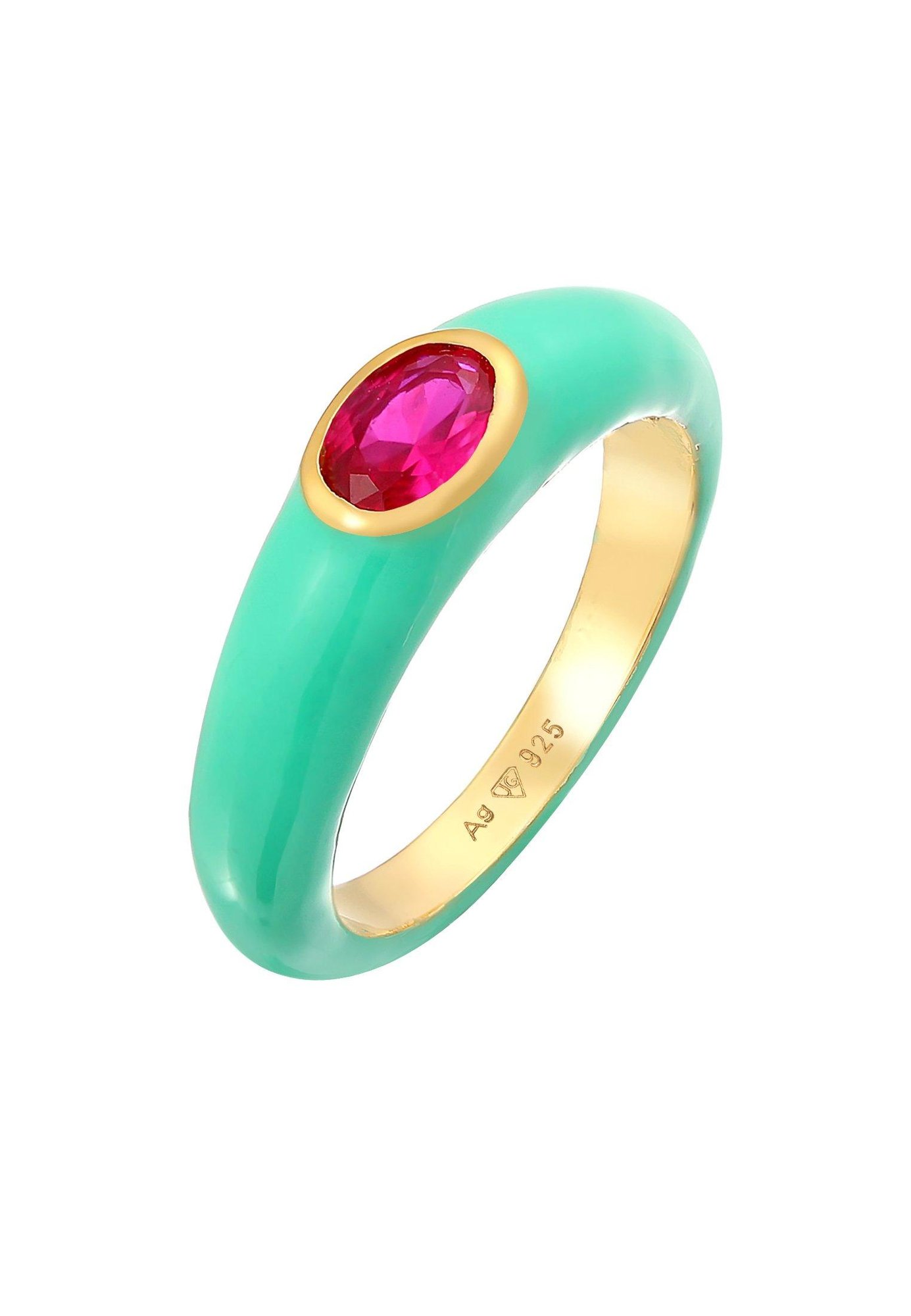 Ring Zirkonia Oval Solitär Emaille Bunt