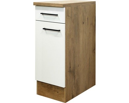 Unterschrank mit Schublade und Drehtür Flex Well Vintea BxHxT 30x85x60 cm Frontfarbe magnolienweiss - Korpusfarbe lancelot oak