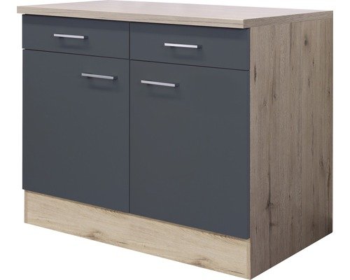 Unterschrank mit Schublade und Drehtür Flex Well Tiago BxHxT 100x85x60 cm Frontfarbe basaltgrau - Korpusfarbe san remo eiche hell
