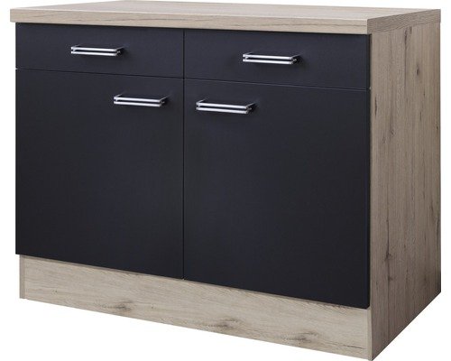 Unterschrank mit Schublade und Drehtür Flex Well Santo BxHxT 100x86x60 cm Frontfarbe anthrazit - Korpusfarbe san remo eiche hell